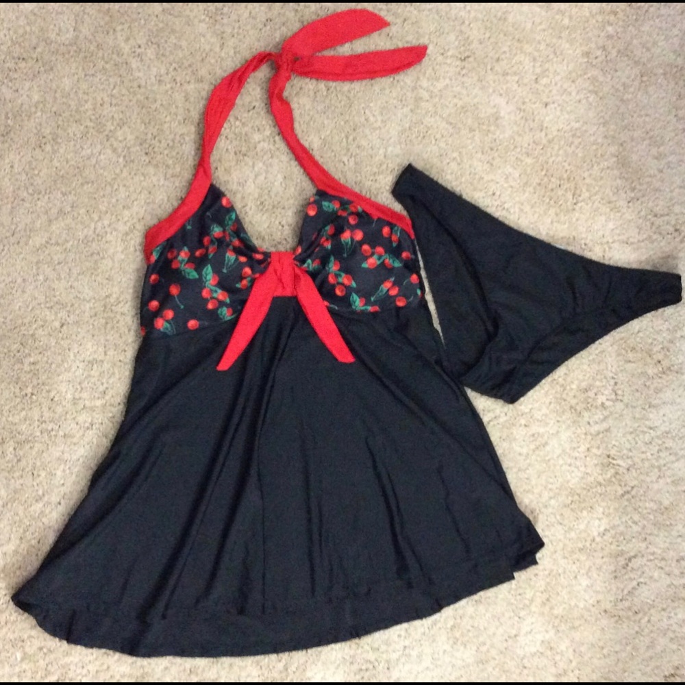 Retro Cherry Halter Tankini Swimsuits